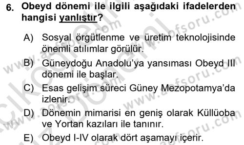 Anadolu Arkeolojisi Dersi 2016 - 2017 Yılı (Vize) Ara Sınav Soruları 6. Soru