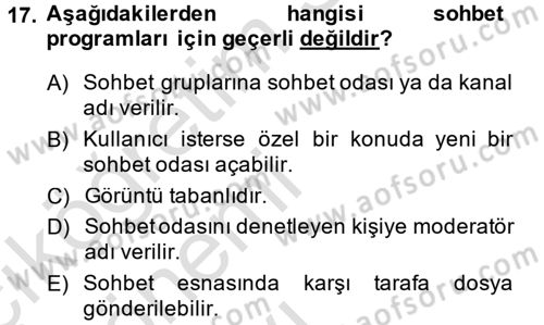 Büro Teknolojileri Dersi 2014 - 2015 Yılı Tek Ders Sınav Soruları 17. Soru