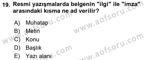 Hukuk Dili Ve Adli Yazışmalar Dersi 2023 - 2024 Yılı (Vize) Ara Sınav Soruları 19. Soru