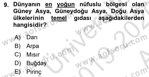 Gıda Coğrafyası Dersi 2019 - 2020 Yılı (Vize) Ara Sınav Soruları 9. Soru