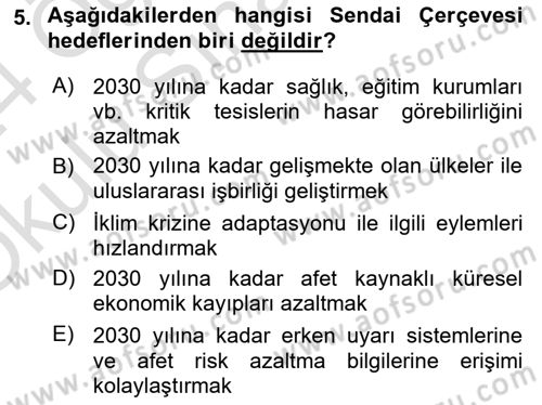Sürdürülebilir Kentsel Dayanıklılık Dersi 2023 - 2024 Yılı Yaz Okulu Sınav Soruları 5. Soru