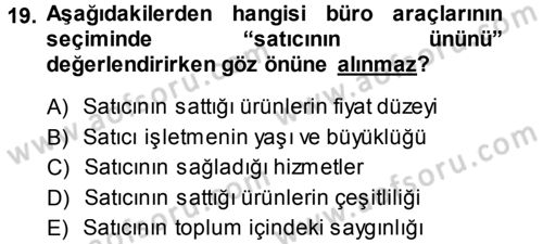 Büro Teknolojileri Dersi 2014 - 2015 Yılı Tek Ders Sınav Soruları 19. Soru