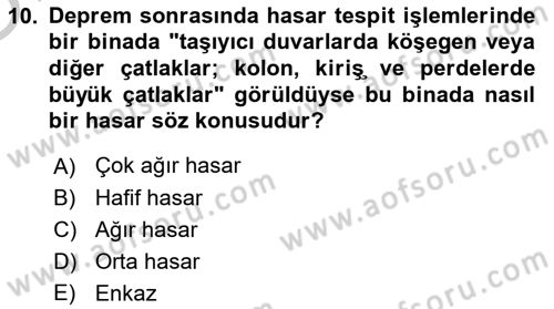 Arama Kurtarma Bilgisi ve Etik Değerler Dersi 2018 - 2019 Yılı Yaz Okulu Sınav Soruları 10. Soru