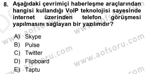 Büro Teknolojileri Dersi 2017 - 2018 Yılı 3 Ders Sınav Soruları 8. Soru