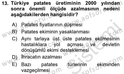Gıda Coğrafyası Dersi 2016 - 2017 Yılı (Vize) Ara Sınav Soruları 13. Soru