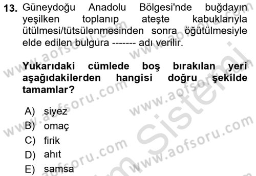 Yöresel Mutfaklar Dersi 2022 - 2023 Yılı Yaz Okulu Sınav Soruları 13. Soru