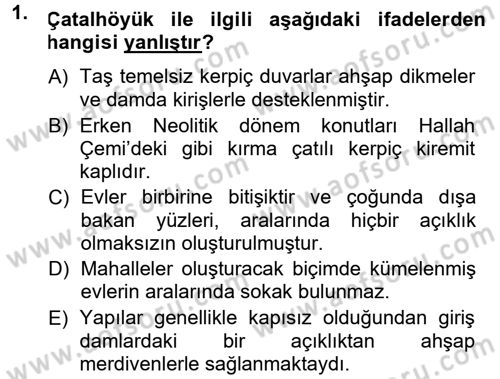 Anadolu Arkeolojisi Dersi 2014 - 2015 Yılı (Vize) Ara Sınav Soruları 1. Soru