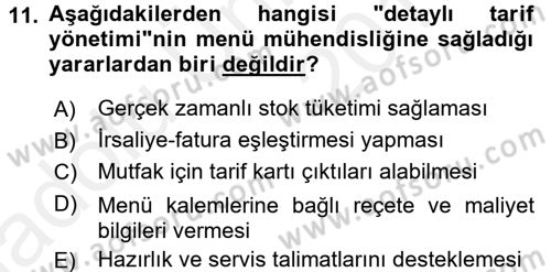 Menü Yönetimi Dersi 2017 - 2018 Yılı 3 Ders Sınav Soruları 11. Soru