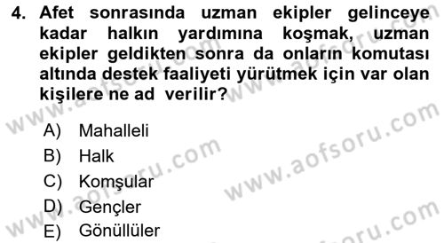 Arama Kurtarma Bilgisi ve Etik Değerler Dersi 2018 - 2019 Yılı 3 Ders Sınav Soruları 4. Soru