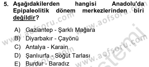 Anadolu Arkeolojisi Dersi 2016 - 2017 Yılı (Vize) Ara Sınav Soruları 5. Soru