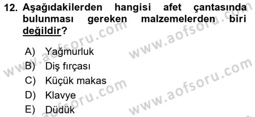 Afet Yönetimi 1 Dersi 2022 - 2023 Yılı Yaz Okulu Sınav Soruları 12. Soru
