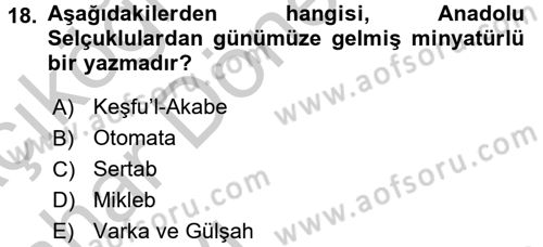 Ortaçağdan Günümüze Anadolu Uygarlıkları Dersi 2016 - 2017 Yılı (Vize) Ara Sınav Soruları 18. Soru