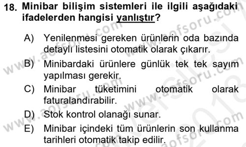 Menü Yönetimi Dersi 2017 - 2018 Yılı (Final) Dönem Sonu Sınav Soruları 18. Soru