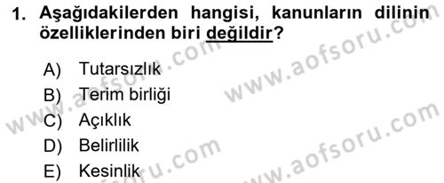 Hukuk Dili Ve Adli Yazışmalar Dersi 2018 - 2019 Yılı (Final) Dönem Sonu Sınav Soruları 1. Soru