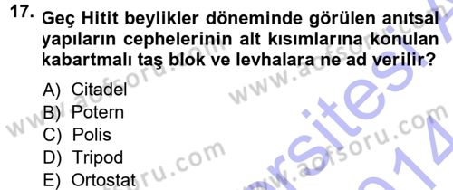 Anadolu Arkeolojisi Dersi 2013 - 2014 Yılı (Vize) Ara Sınav Soruları 17. Soru