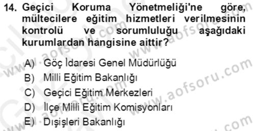 Göç Ve Göçmen Sorunları Dersi 2018 - 2019 Yılı (Vize) Ara Sınav Soruları 14. Soru