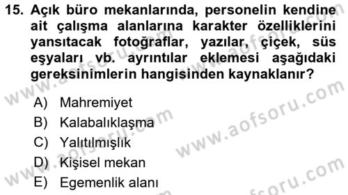 Büro Teknolojileri Dersi 2022 - 2023 Yılı Yaz Okulu Sınav Soruları 15. Soru