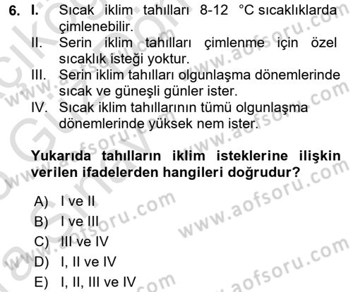 Gıda Coğrafyası Dersi 2024 - 2025 Yılı (Vize) Ara Sınav Soruları 6. Soru