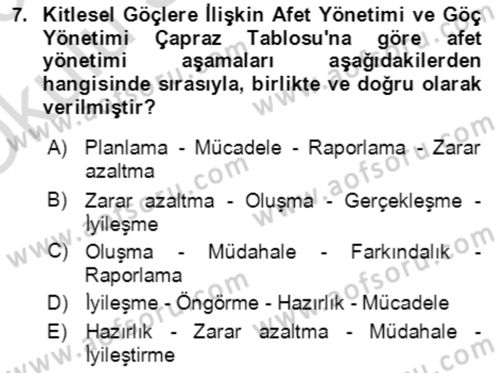 Göç Ve Göçmen Sorunları Dersi 2022 - 2023 Yılı Yaz Okulu Sınav Soruları 7. Soru
