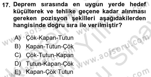 Afet Senaryosu ve Tatbikatlar Dersi 2023 - 2024 Yılı (Final) Dönem Sonu Sınav Soruları 17. Soru