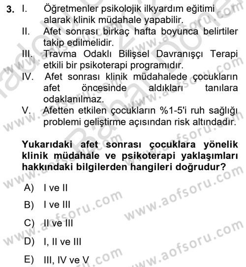 Afet Psikolojisi ve Sosyolojisi Dersi 2023 - 2024 Yılı (Final) Dönem Sonu Sınav Soruları 3. Soru