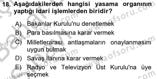 İdari Yargı Dersi 2016 - 2017 Yılı (Vize) Ara Sınav Soruları 18. Soru