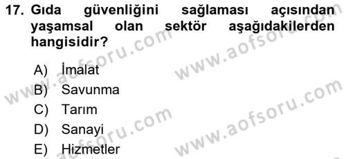 Afet Ekonomisi Ve Sigortacılığı Dersi 2023 - 2024 Yılı (Vize) Ara Sınav Soruları 17. Soru