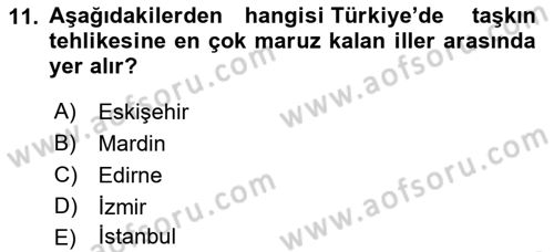 Kent, Planlama ve Afet Risk Yönetimi Dersi 2021 - 2022 Yılı Yaz Okulu Sınav Soruları 11. Soru