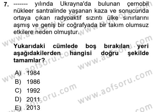 Afet Yönetimi 1 Dersi 2023 - 2024 Yılı (Vize) Ara Sınav Soruları 7. Soru