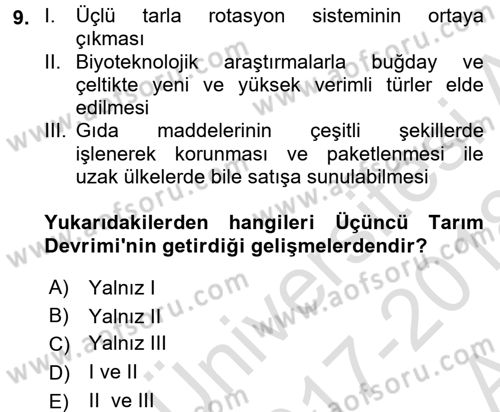 Gıda Coğrafyası Dersi 2017 - 2018 Yılı (Vize) Ara Sınav Soruları 9. Soru