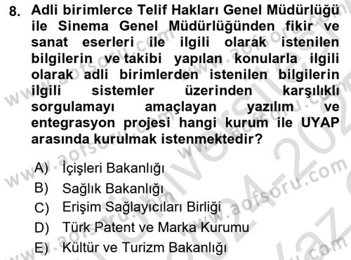 Mesleki Bilgisayar Ve Uyap Dersi 2024 - 2025 Yılı Yaz Okulu Sınav Soruları 8. Soru