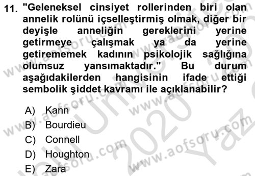 Afet Psikolojisi ve Sosyolojisi Dersi 2020 - 2021 Yılı Yaz Okulu Sınav Soruları 11. Soru