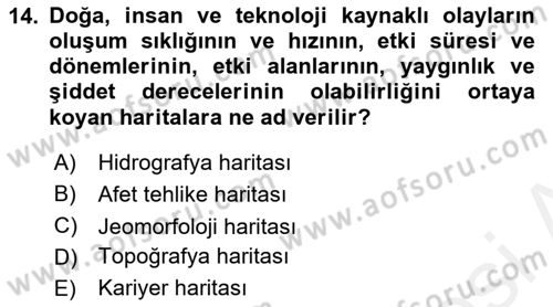 Afet Risk Azaltma Politikaları Dersi 2018 - 2019 Yılı (Vize) Ara Sınav Soruları 14. Soru
