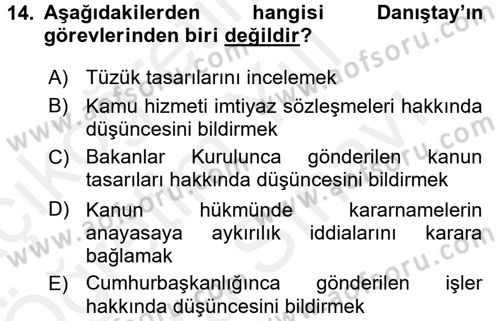 İdari Yargı Dersi 2017 - 2018 Yılı (Vize) Ara Sınav Soruları 14. Soru