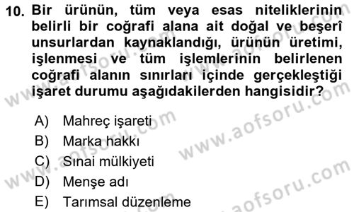 Gastronomi Ve Sürdürülebilirlik Dersi 2022 - 2023 Yılı Yaz Okulu Sınav Soruları 10. Soru