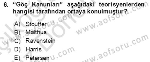 Göç Ve Göçmen Sorunları Dersi 2019 - 2020 Yılı (Vize) Ara Sınav Soruları 6. Soru