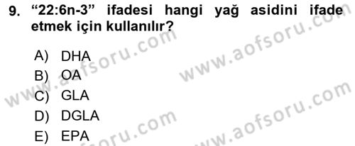Beslenmenin Temel İlkeleri Dersi 2018 - 2019 Yılı (Vize) Ara Sınav Soruları 9. Soru
