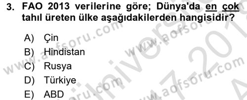 Gıda Coğrafyası Dersi 2017 - 2018 Yılı (Vize) Ara Sınav Soruları 3. Soru