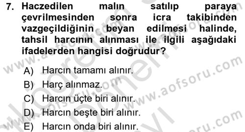 Damga Vergisi Ve Harçlar Bilgisi Dersi 2015 - 2016 Yılı (Final) Dönem Sonu Sınav Soruları 7. Soru