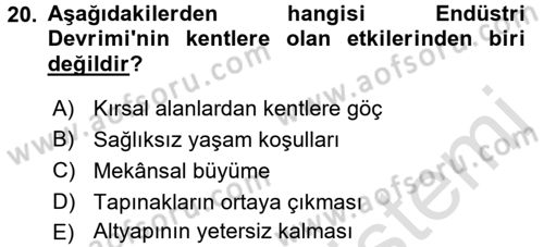 Kent, Planlama ve Afet Risk Yönetimi Dersi 2017 - 2018 Yılı (Vize) Ara Sınav Soruları 20. Soru