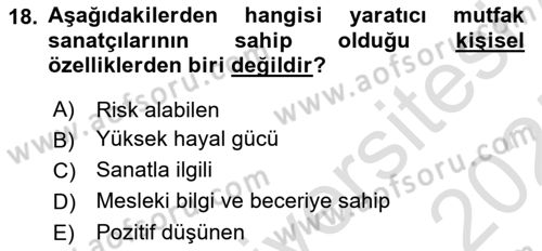Gastronominin Temelleri Dersi 2024 - 2025 Yılı (Vize) Ara Sınav Soruları 18. Soru