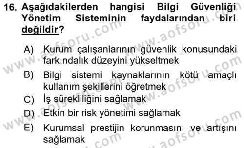 Ulusal Yargı Ağı Projesi 1 Dersi 2018 - 2019 Yılı (Vize) Ara Sınav Soruları 16. Soru