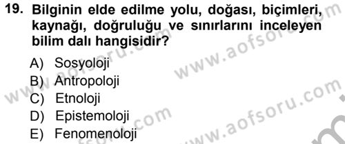 Sosyal Bilimlerde Araştırma Yöntemleri Dersi 2012 - 2013 Yılı (Vize) Ara Sınav Soruları 19. Soru