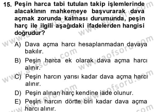 Damga Vergisi Ve Harçlar Bilgisi Dersi 2014 - 2015 Yılı Tek Ders Sınav Soruları 15. Soru