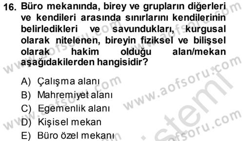 Büro Teknolojileri Dersi 2014 - 2015 Yılı Tek Ders Sınav Soruları 16. Soru