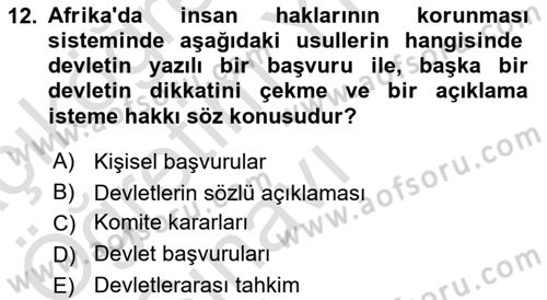 İnsan Hakları Ve Kamu Özgürlükleri Dersi 2020 - 2021 Yılı Yaz Okulu Sınav Soruları 12. Soru