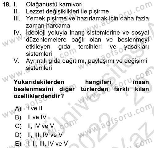 Gastronominin Temelleri Dersi 2022 - 2023 Yılı Yaz Okulu Sınav Soruları 18. Soru