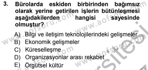 Büro Teknolojileri Dersi 2012 - 2013 Yılı (Vize) Ara Sınav Soruları 3. Soru