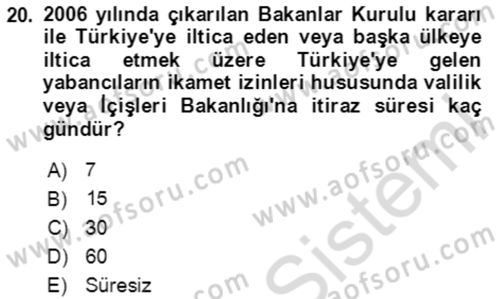 Göç Ve Göçmen Sorunları Dersi 2023 - 2024 Yılı Yaz Okulu Sınav Soruları 20. Soru