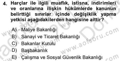 Damga Vergisi Ve Harçlar Bilgisi Dersi 2015 - 2016 Yılı (Final) Dönem Sonu Sınav Soruları 4. Soru